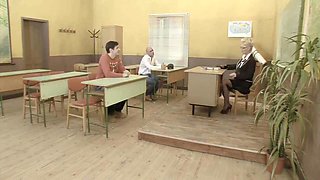 Teacher Rewards His Students 18+ At The Desk - Christian Clay, Monique Covet And Denis Marti