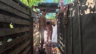 Outdoor Shower Couple