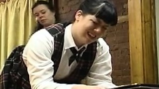 Teen in Schoolgirl Uniform Spanking Older Man
