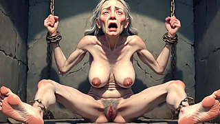 Granny Dungeon Slave - Hairy Pussy & Begging for Anal Cum