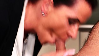 Teacher DaCada smokes while sucking her students cock