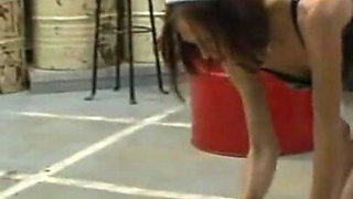 Humiliates kneeling and pussy penetrated