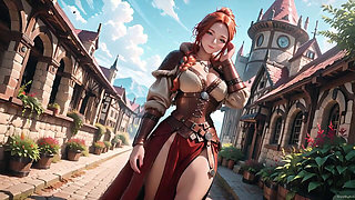 Illicit Leather Armor Seduction in Medieval Village. Cold Queen Unzips Her Gear & Goes Wild!