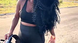 Naughty married gal meets gym mate, porks in woods. Milk in