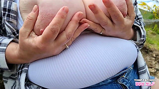 Auntys huge big breasts by the river