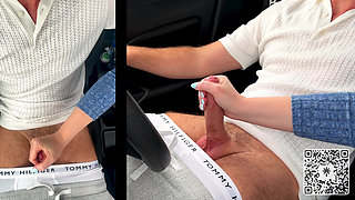 Public Parking Lot Handjob Gone Wild: Wet & sloppy Handjob leads to massive Tit Cumshot
