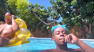 BarbieDollStef Ebony Couple BBC Pool Party with Blowjob and