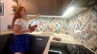 Nicole Murkovskis Petite College Redhead Flaunts Legs in Tiny Plaid School Uniform Mini Skirt