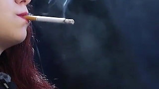 Cute Russian Redhead Smoking in Leopard Pants
