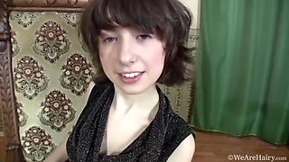 Miki Strips in Black Bra and Hosiery