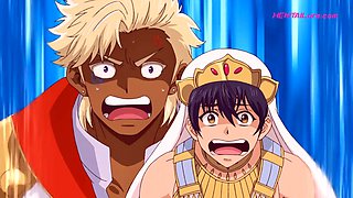 Titan dominates bride in bed after erotic anime feast