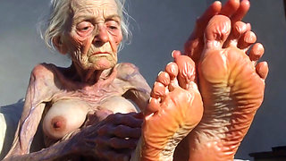 Granny Foot Oil Play - Self Massage Makes Her Horny and Dripping