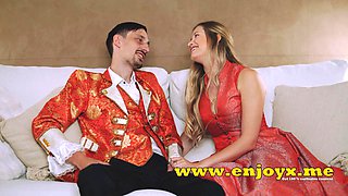 Busty Light Haired In Tights With Hairless G Spot Worships Man Meat In XXX Oral Romp Fest! - Stella Cardo