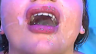 Brunette Slut in Ggg Blowbang Swallowing Cum