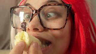 Giantess Stepsister Eats Tiny Stepbrother's Big Cock Because It's a Banana and so She Replaces