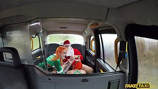 Redhead Threesome Heat with John in Santa Action