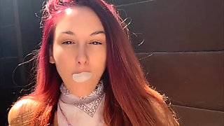 Artemisia Love Blowing Bubbles Outdoor and Smoking a Cigarette
