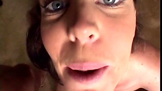 Cute young slut gives a blowjob to a hard cock cumming in her mouth and swallow