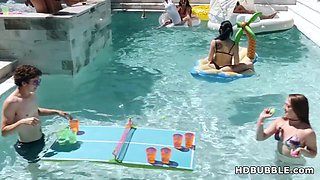 Lesbian College Teens Double-Penetrate Pool Bash