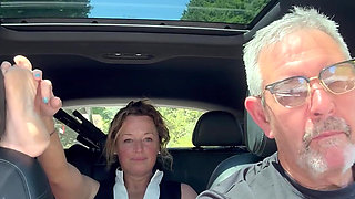 Wife Rubs Out Multiple Orgasms, Road Trip, Back Seat, Teasing Her Man