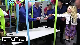 Feisty Blonde Shoplifter Gets Rough Public Punishment and Creampie