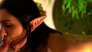 Elf deep throating curved cock, Deepthroat and Fantasy.