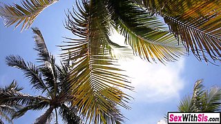 Teenie stepsis sits on dudes face and boner
