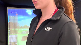 Trying to Golf in a Simulator with My Lush in! Trying Not to Cum While I Swing!