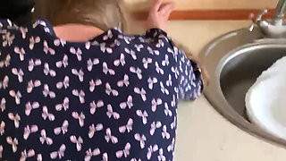 Classmates Fuck Standing Doggy Style in the Kitchen After College