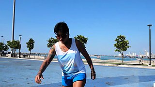 Thai skater teen relaxing on a big cock