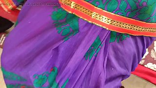 Blue Saree Housewife Cheating with Hot Lips Close Up - Tamil Aunty Homemade 4k