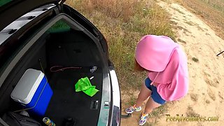 Smoking Redhead with Full Bladder Pisses Outdoors