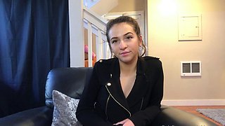 Flexible pale brunette with foot fetish does hot footjob