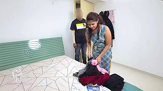 Komal was cleaning her mistress Madam's house, folding her clothes and the owner started kicking her ass from behind.