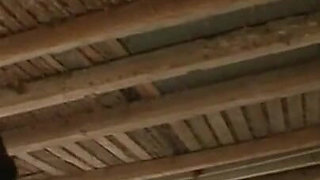 Humiliating candle in pussy