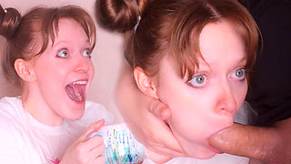 Crazy Redhead Stepsister Roughly and Deeply Sucks a Big Cock