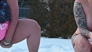 Swingers. Two Married Couples Play in the Snow Naked in Public. the Women Pee in the Snow and the Men Lick It off.