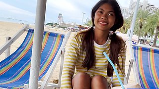 Cute Thai teen big dick in petite pussy
