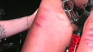 Caned Thighs & Nipple Clamp Torment Miss Anna Elite Makes Slave Mila Sob and Squirt in a Lesbian Predicament