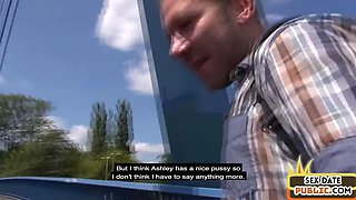 Public date Asian slut banged outdoor by big white cock