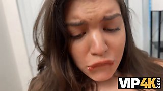 Vip4k. stellar 18-year-old brunette gets screwed hard in the office to secure a loan