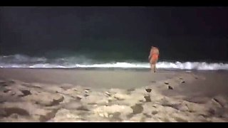 Jeanne Welsh Shows Off Her Huge Tits in a Bikini at the Beach and Takes a Pee Outside