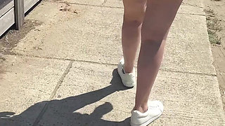 Exhibition in Micro Skirt in Public and Anal Plug