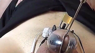 While His Dick Is Electrocuted, He Convulsively Licks Her Pussy