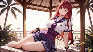 Tropical Beach Gazebo Redhead Sailor Uniform Beauty Seduction Blowjob to Doggy Massive Creamy Ass Finish