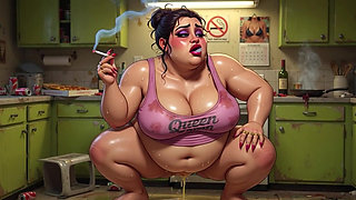 Horny Pregnant BBW Smoking & Pissing - Massive Belly Pee on Floor