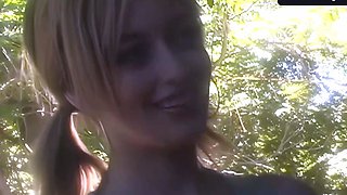 Busty youthful doll enjoys orgy in outdoor setting