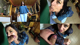 No Panties MILF Cameltoe Twerk. Deep Blowjob and Cum Covered Puffy Jacket