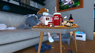 Fast Food Diva. Two Maids Pleasure Their Mistress While Watching TV. Emptie41