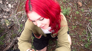 Outdoor Blowjob with Hot Redhead - Cum in Mouth